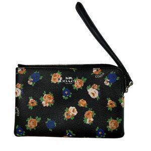 Coach Floral Print Leather Wristlet